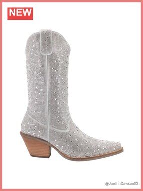 Dingo Silver Dollar Rhinestone Round Toe Pull On Mid Calf Boots